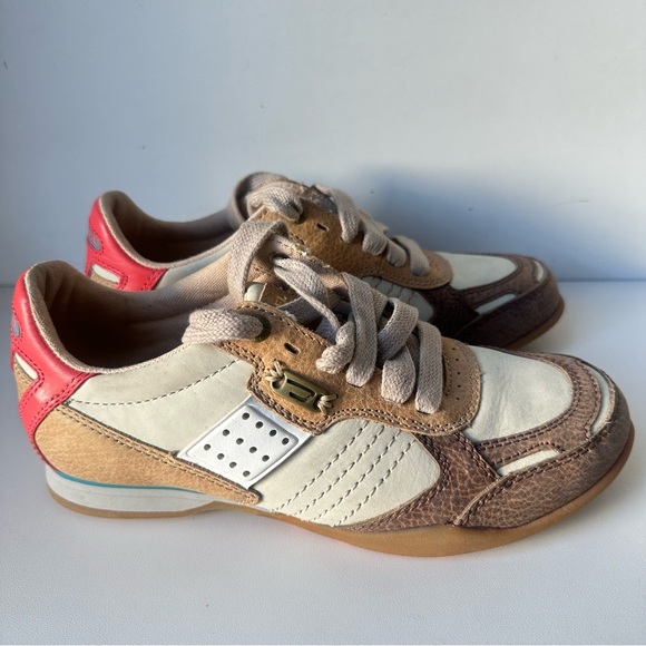 Diesel Zagona Vintage Leather Unisex sneaker tan Sz: 6- 36 Eur.  Brown Tan & Red - Picture 1 of 9